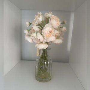 Elegant Cream Faux Flower Arrangement in Glass Vase